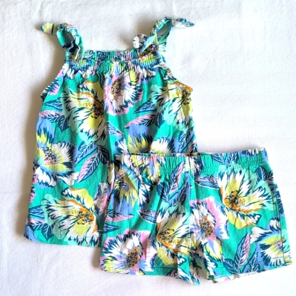 carters colorful floral cotton matching tank top & shorts set 4T toddler girls